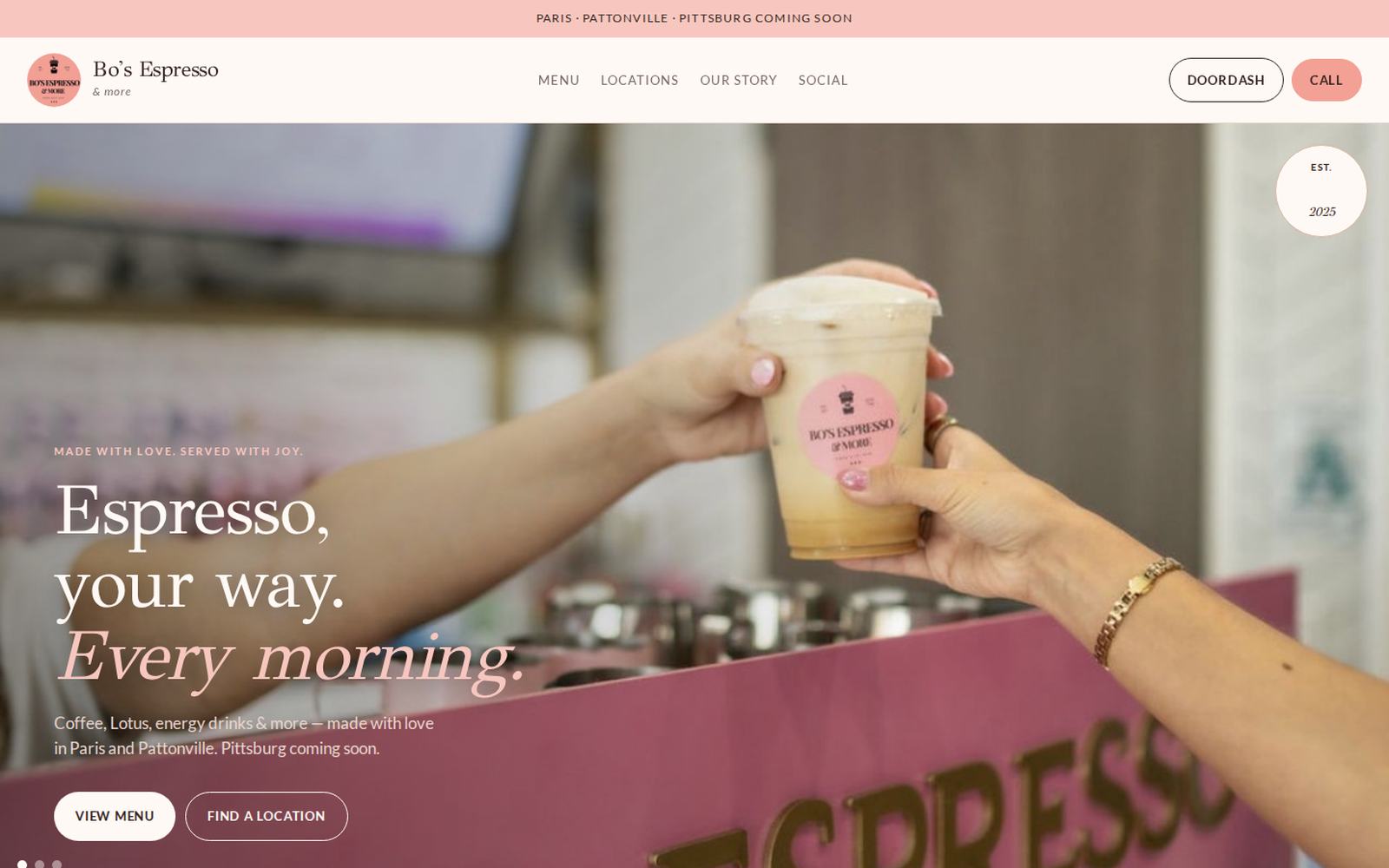 Bo’s Espresso homepage
