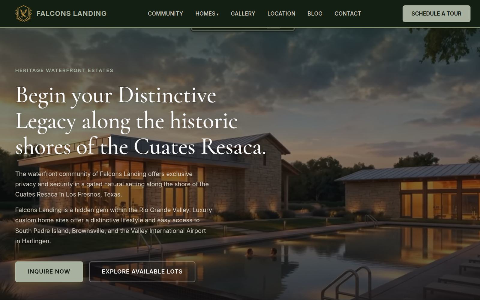 Falcon’s Landing homepage